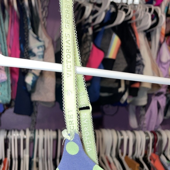 Blue with green polka dots Retro y2k bra Lined Demi bra perfect shape size 32b - Picture 5 of 8